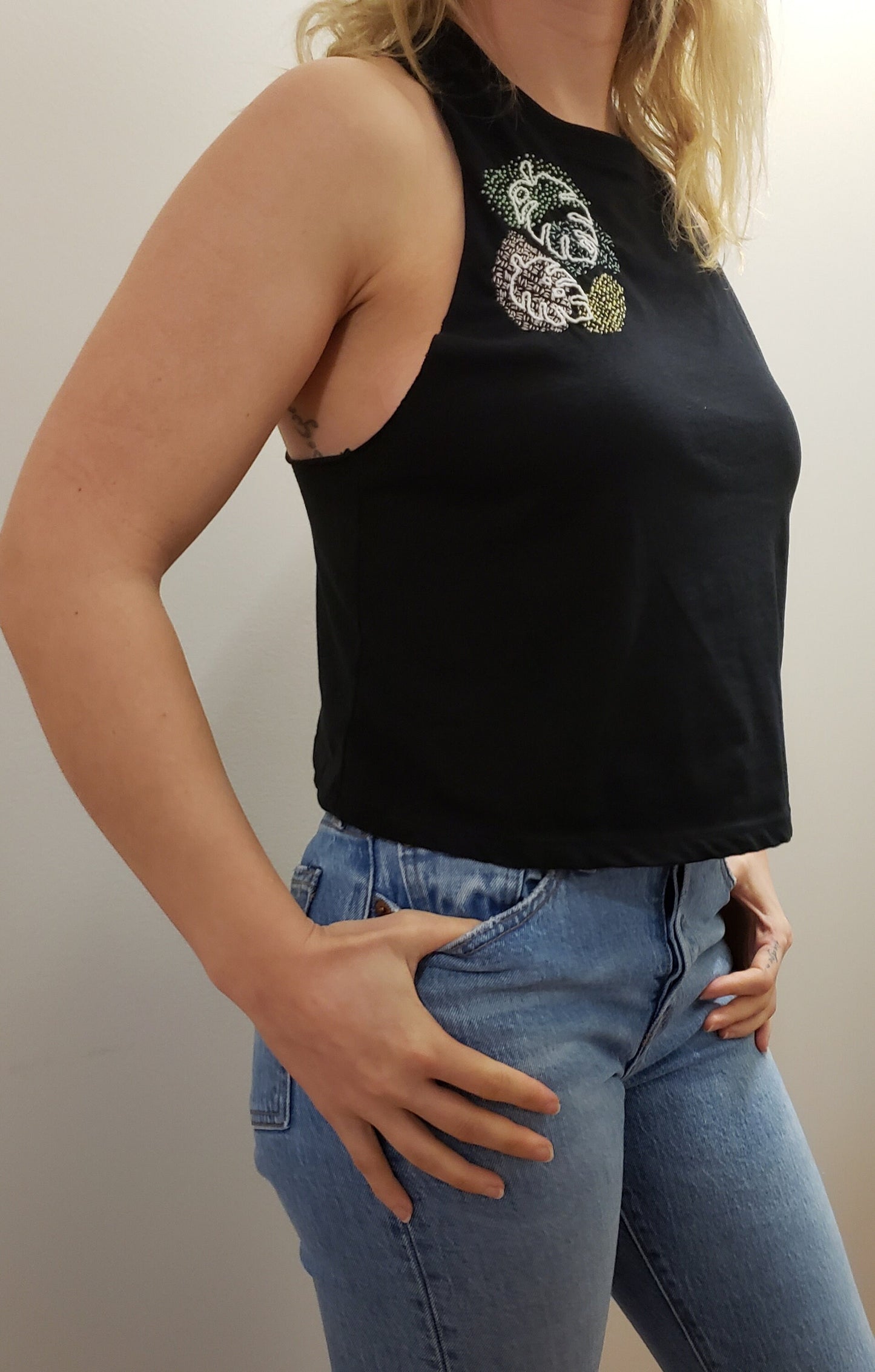 Hand Embroidered Abstract Palm Leaf Shirt
