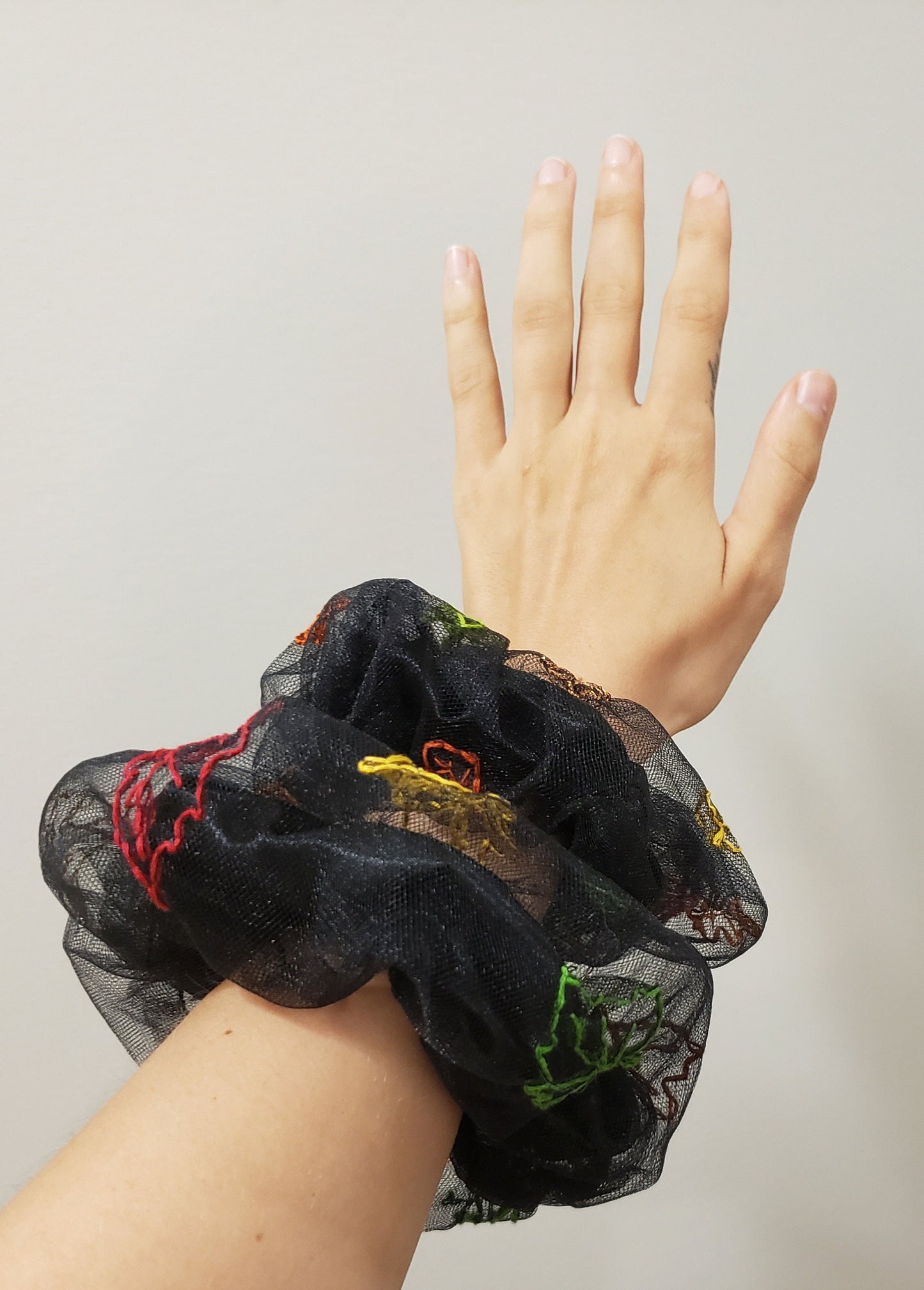 Hand Embroidered Autumn Scrunchy