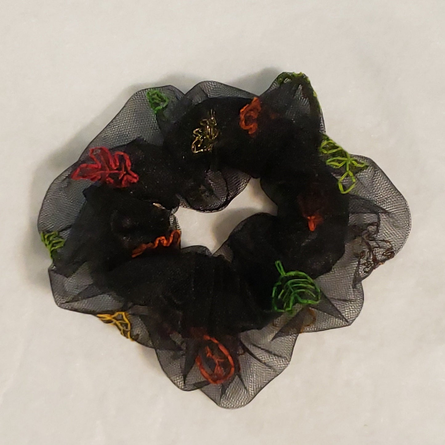 Hand Embroidered Autumn Scrunchy