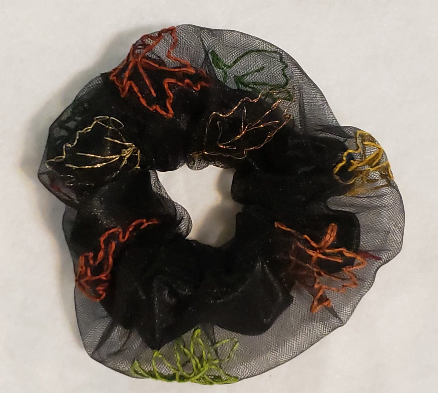 Hand Embroidered Autumn Scrunchy
