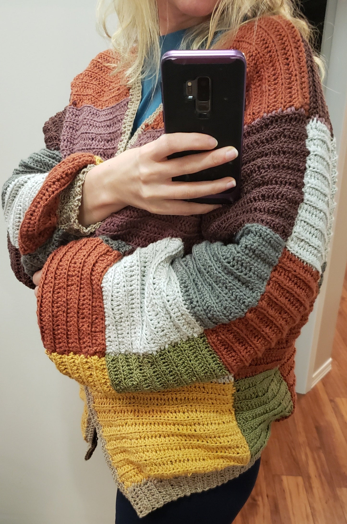 Crocheted Color Block Cardigan