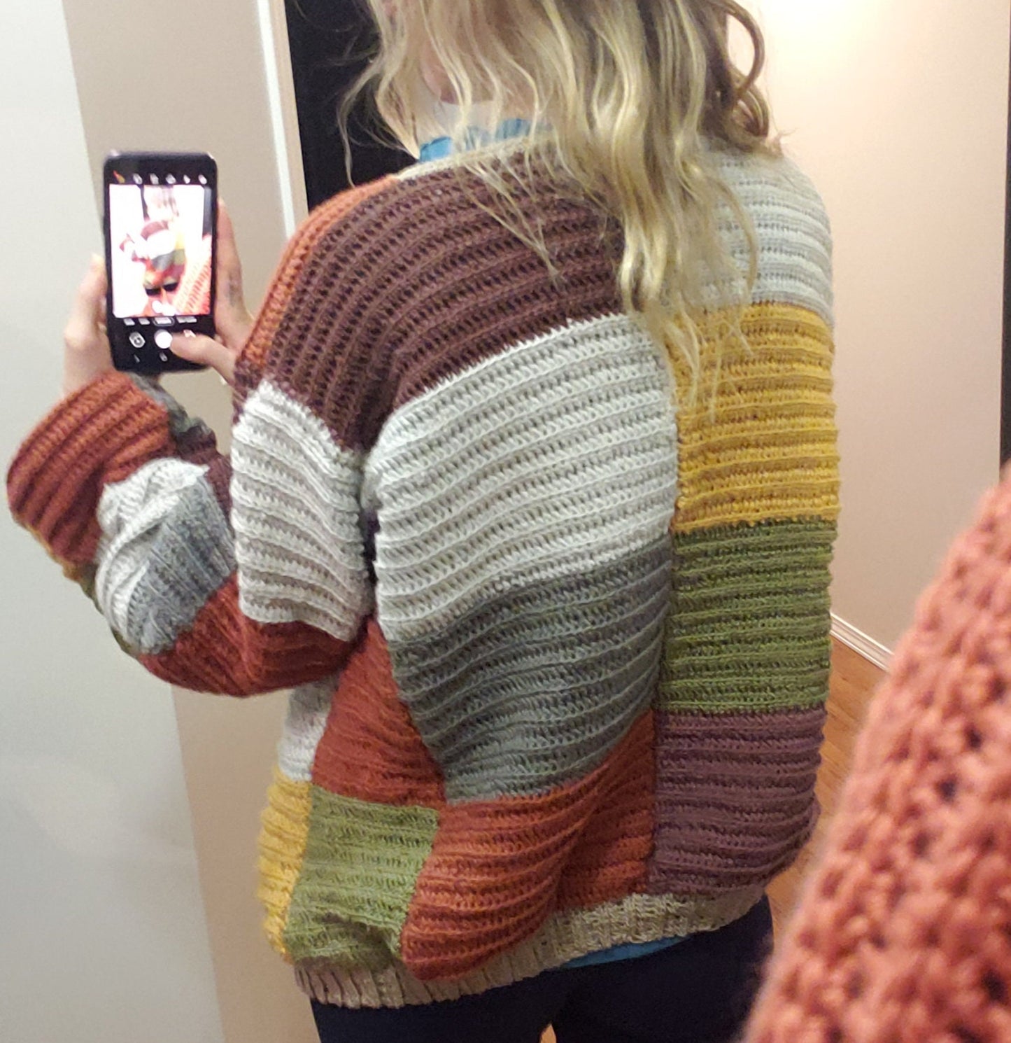 Crocheted Color Block Cardigan