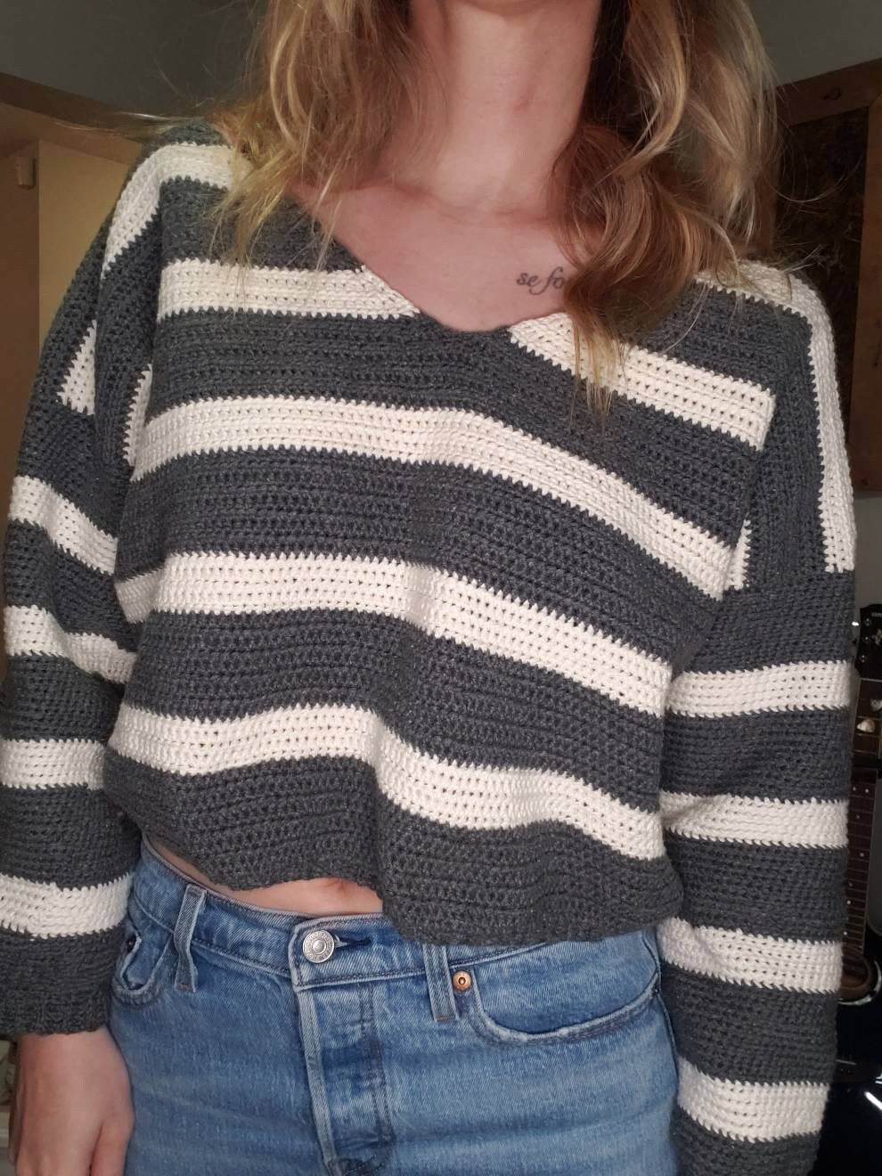 Hand Crocheted Striped Sweater