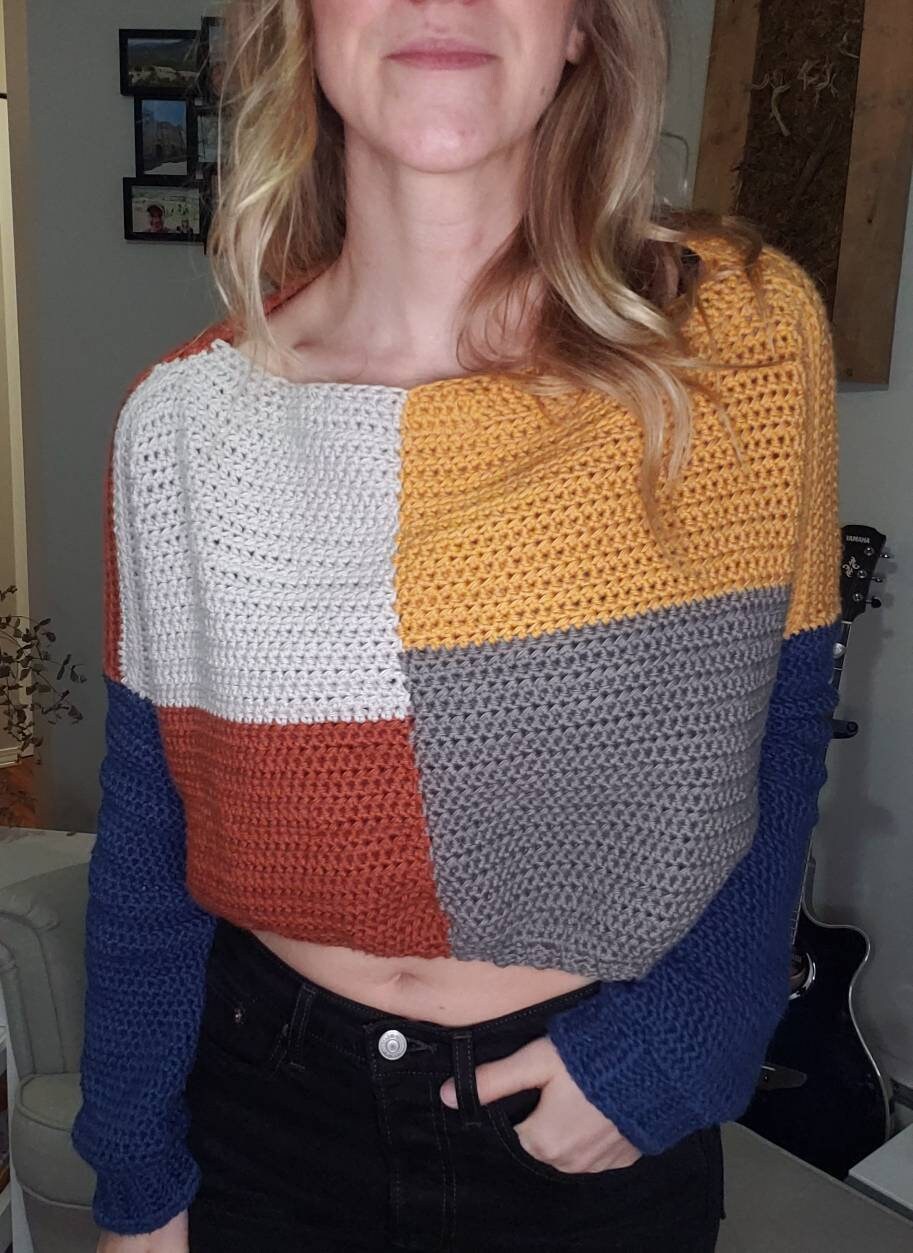 Crocheted Color Block Sweater
