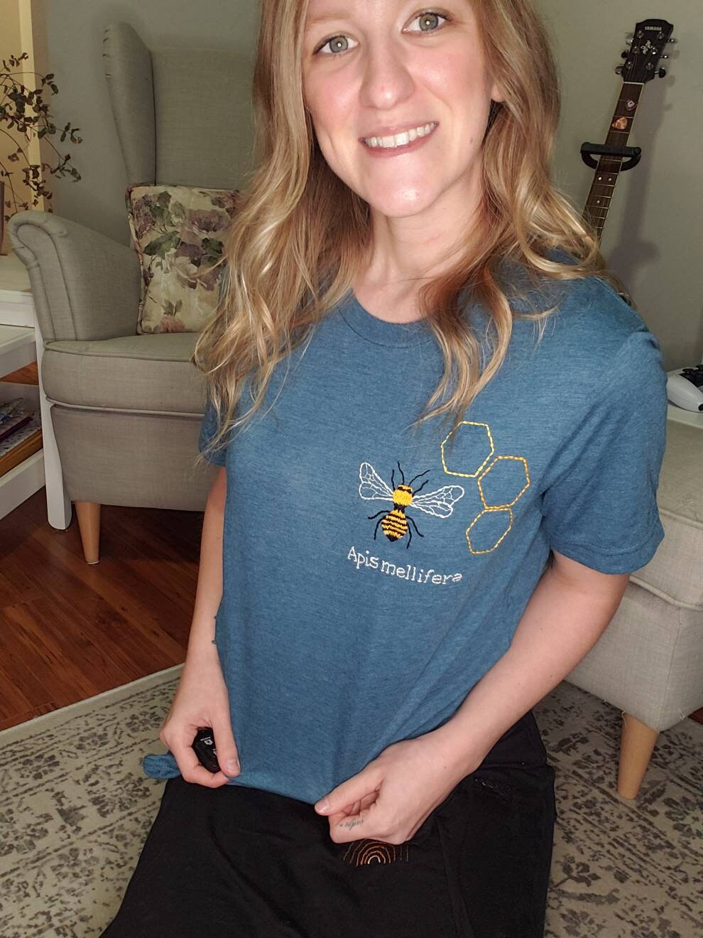 Hand Embroidered Bee Shirt