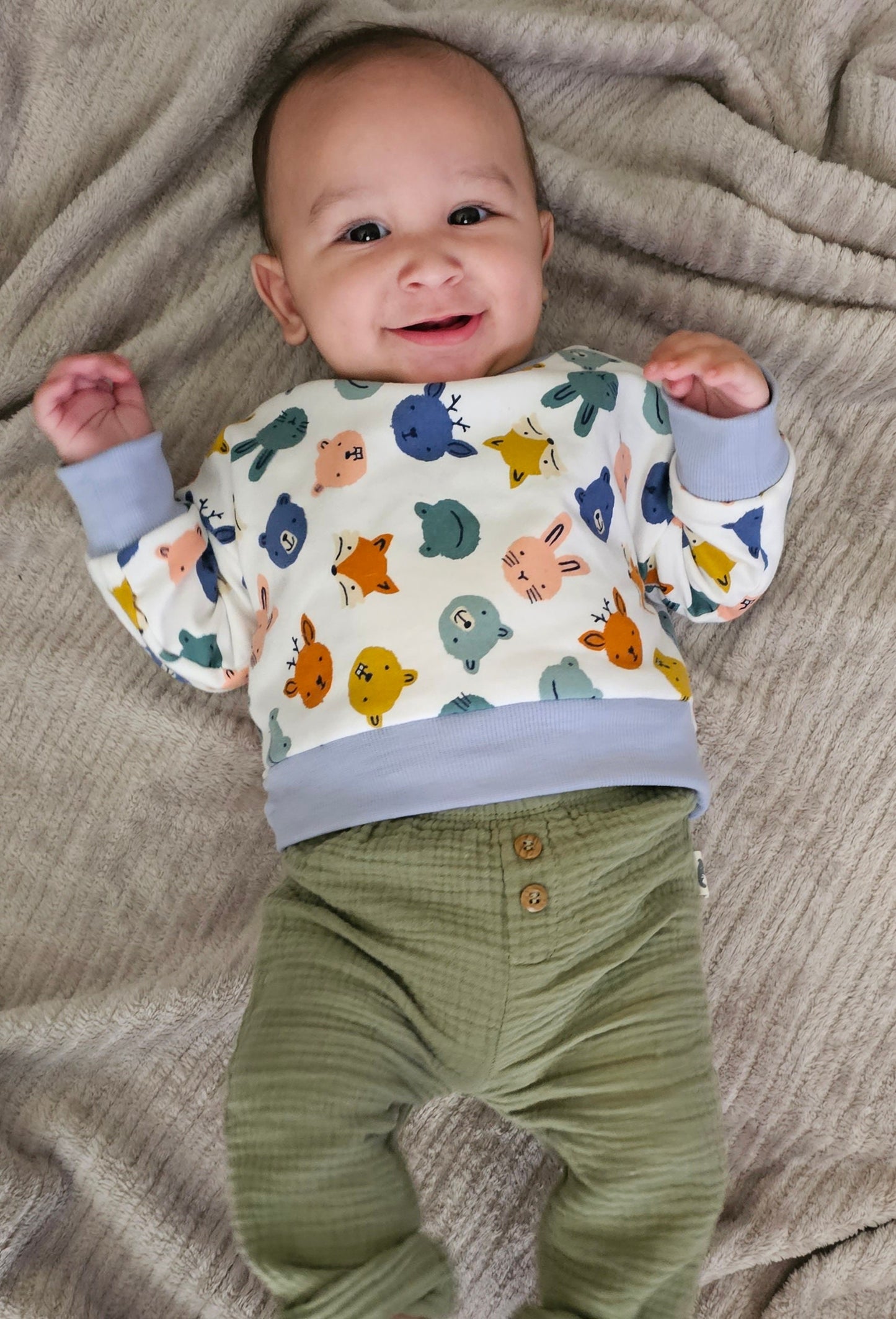 Handmade Baby Sweatshirt in Forest Animals Print