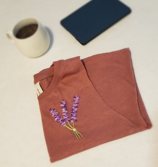 Hand Embroidered Lavender Bouquet Shirt