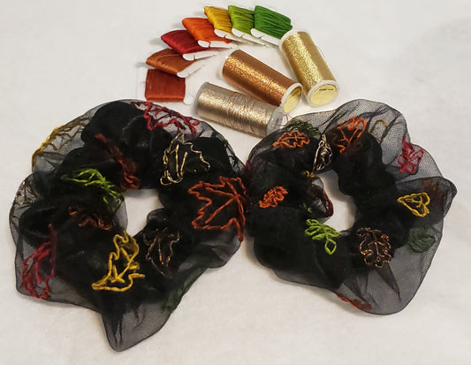 Hand Embroidered Autumn Scrunchy