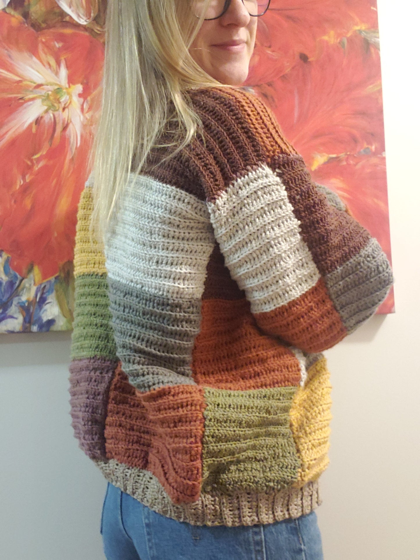 Crocheted Color Block Cardigan