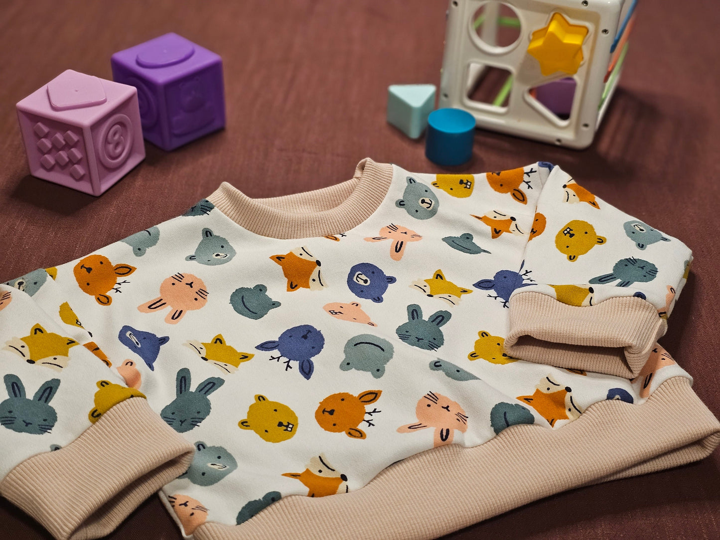 Handmade Baby Sweatshirt in Forest Animals Print